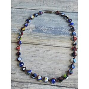 VTG Venetian Millefiori Murano Italian Glass Bead Necklace Choker 15"